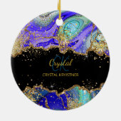 Modern Monogram Blue Green Gold Keramik Ornament (Hinten)