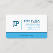 Modern Monogram Blue White Visitenkarte (Vorderseite)