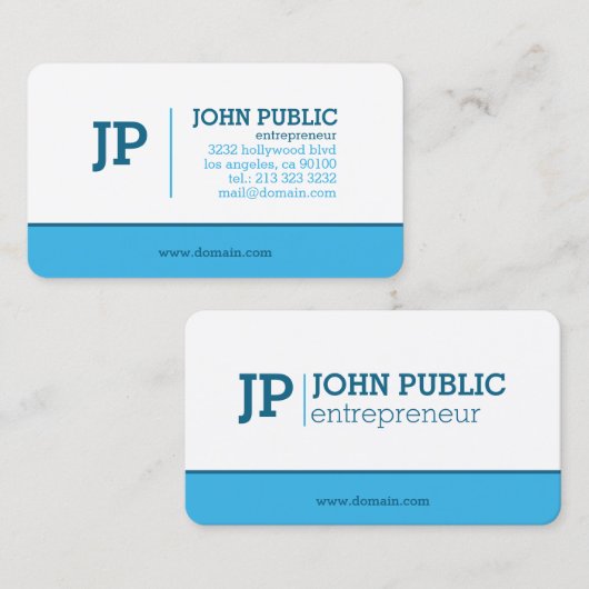 Modern Monogram Blue White Visitenkarte (Vorne/Hinten)