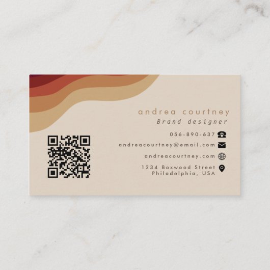 Modern Monogram Boho Beige Terracotta Wavy Line QR Visitenkarte (Rückseite)