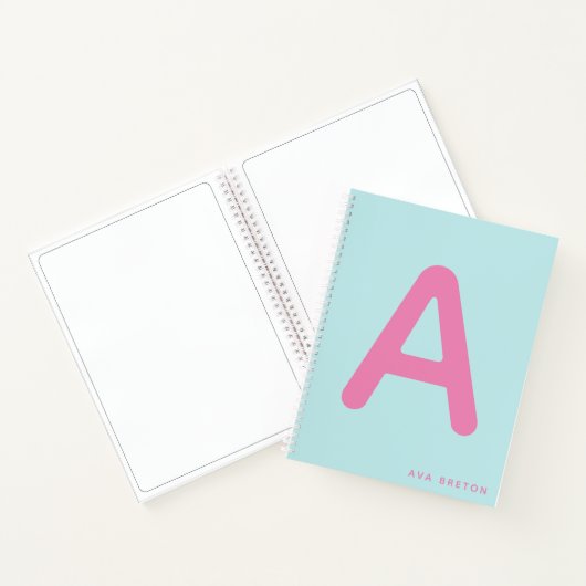 Modern Monogram Bold Initial Hot Pink Blue Notizblock (Innenseite)