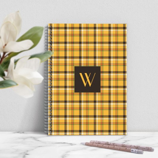 Modern Monogram Brown Kariert Tartan Notizblock