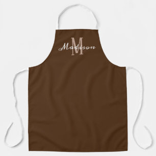 Modern Monogram Brown White Script Personalisiert Schürze