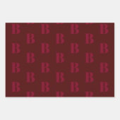 Modern monogram burgundy oxblood initial pattern geschenkpapier set (Vorderseite 2)