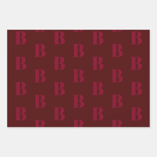 Modern monogram burgundy oxblood initial pattern geschenkpapier set (Vorderseite 2)