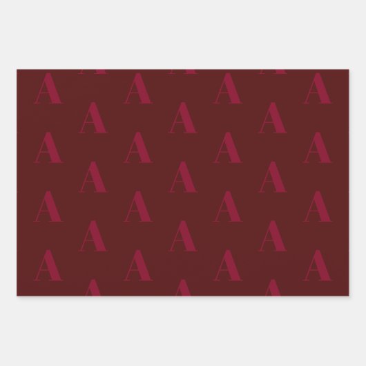Modern monogram burgundy oxblood initial pattern geschenkpapier set (Vorderseite)