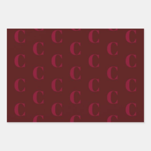 Modern monogram burgundy oxblood initial pattern geschenkpapier set (Vorderseite 3)