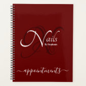 Modern Monogram Burgundy Red Nail Artist Appt Planer (Vorderseite)