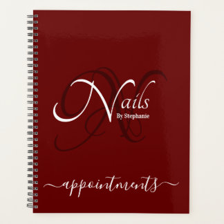 Modern Monogram Burgundy Red Nail Artist Appt Planer