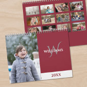 Modern Monogram Burgundy Red Photo Kalender