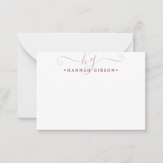 Modern Monogram Burgundy Script Initials Mitteilungskarte (Vorderseite)