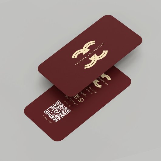 Modern Monogram C Beruflich Red Maroon Gold Visitenkarte