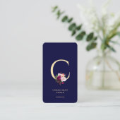 Modern Monogram C Floral Midnight Blue Gold Visitenkarte (Stehend Vorderseite)
