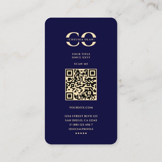 Modern Monogram C Floral Midnight Blue Gold Visitenkarte (Rückseite)