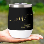 Modern Monogram Calligraphy Black Gold Bridesmaid