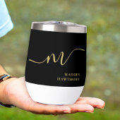 Modern Monogram Calligraphy Black Gold Bridesmaid