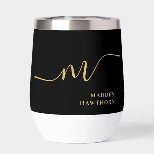 Modern Monogram Calligraphy Black Gold Bridesmaid (Rückseite)