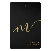 Modern Monogram Calligraphy Black Gold Name Mini Klemmbrett (Rückseite)