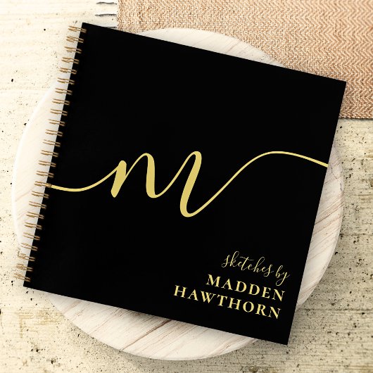 Modern Monogram Calligraphy Black Gold Sketchbook Notizblock