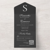 Modern Monogram Charcoal QR Code All In One Einladung (Innen Boden)