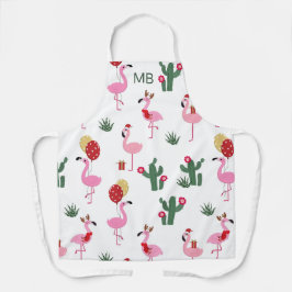 Modern Monogram Christmas Flamingo Party Schürze
