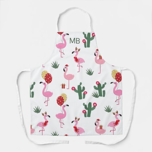 Modern Monogram Christmas Flamingo Party Schürze (Vorderseite)