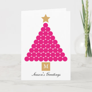 Modern Monogram Christmas Tree Card - Rosa Feiertagskarte