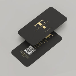 Modern Monogram Company Logo F T Black Gold Visitenkarte