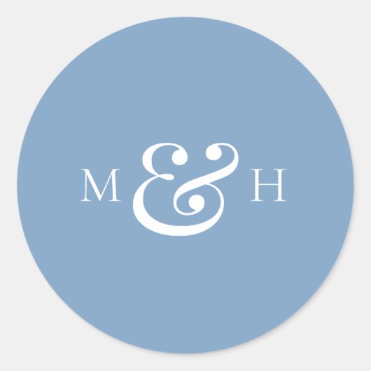 Modern Monogram Dusty Blue Wedding Favor Runder Aufkleber (Vorderseite)