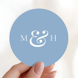 Modern Monogram Dusty Blue Wedding Favor Runder Aufkleber