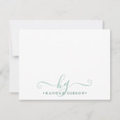 Modern Monogram Extravagant Script Initials Green Mitteilungskarte (Vorderseite)