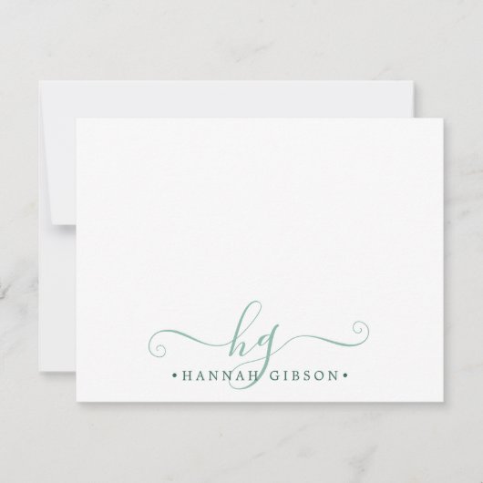 Modern Monogram Extravagant Script Initials Green Mitteilungskarte (Vorderseite)