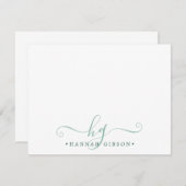 Modern Monogram Extravagant Script Initials Green Mitteilungskarte (Vorne/Hinten)