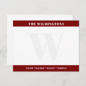 Modern Monogram Family Names Dark Red Stationery Mitteilungskarte (Vorne/Hinten)