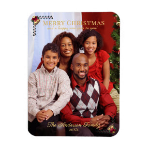 Modern Monogram Frohe Weihnachtsglocke Foto Magnet