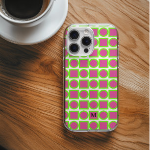 Modern Monogram Fuchsia Green Geometric iPhone 16 Hülle