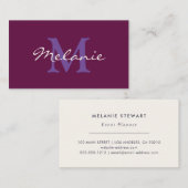 Modern Monogram Fuchsia Pink und Lilac Lila Visitenkarte (Vorne/Hinten)