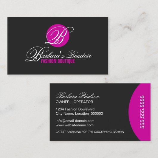 Modern Monogram Fuchsia Visitenkarte (Vorne/Hinten)