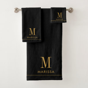 Modern Monogram Gold Black Erstname Badhandtuch Set