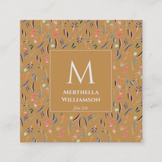 Modern MONOGRAM Gold Floral Quadratische Visitenkarte (Vorderseite)