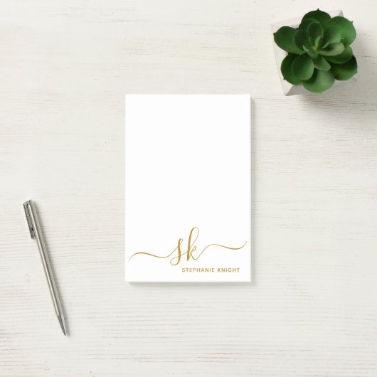 Modern Monogram Gold Script Calligraphy Custom Post-it Klebezettel (Büro)