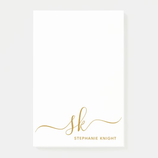 Modern Monogram Gold Script Calligraphy Custom Post-it Klebezettel (Vorderseite)