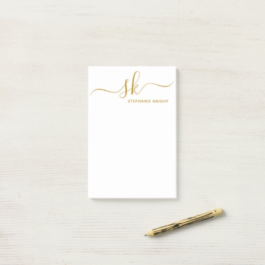 Modern Monogram Gold Script Calligraphy Custom Post-it Klebezettel (Auf Schreibtisch)