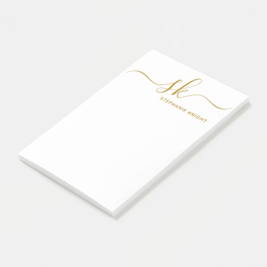 Modern Monogram Gold Script Calligraphy Custom Post-it Klebezettel (angewinkelt)