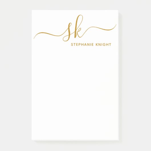Modern Monogram Gold Script Calligraphy Custom Post-it Klebezettel (Vorderseite)
