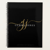 Modern Monogram Gold Script Initials Name Black Planer (Vorderseite)