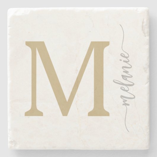 Modern Monogram Gold Silver Stone Untersetzer (Vorderseite)