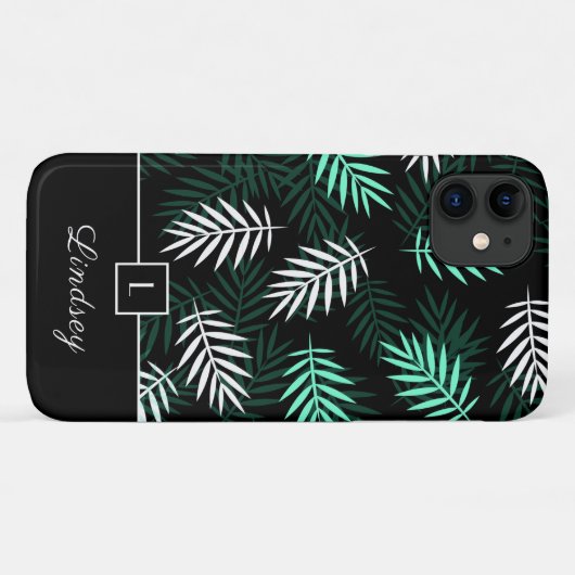 Modern Monogram Green Blätter Pattern Case-Mate iPhone Hülle (Rückseite (Horizontal))