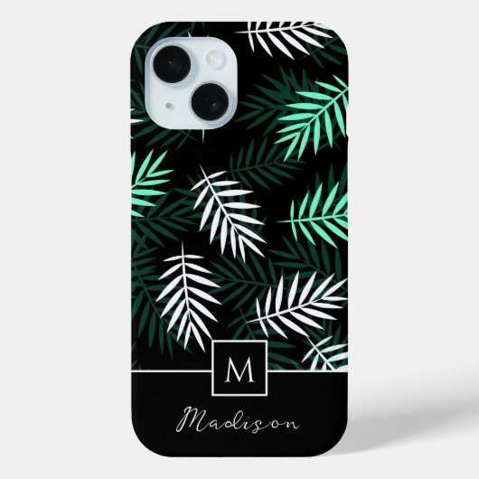 Modern Monogram Green Blätter Pattern Case-Mate iPhone Hülle (Rückseite)