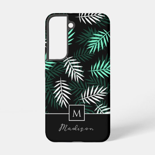 Modern Monogram Green Blätter Pattern Samsung Galaxy Hülle (Rückseite)